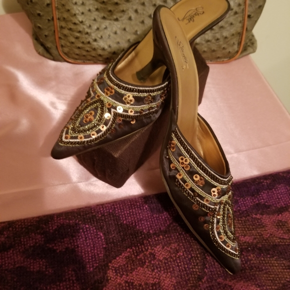 Starlet Brown Sequined Mules - Picture 4 of 7